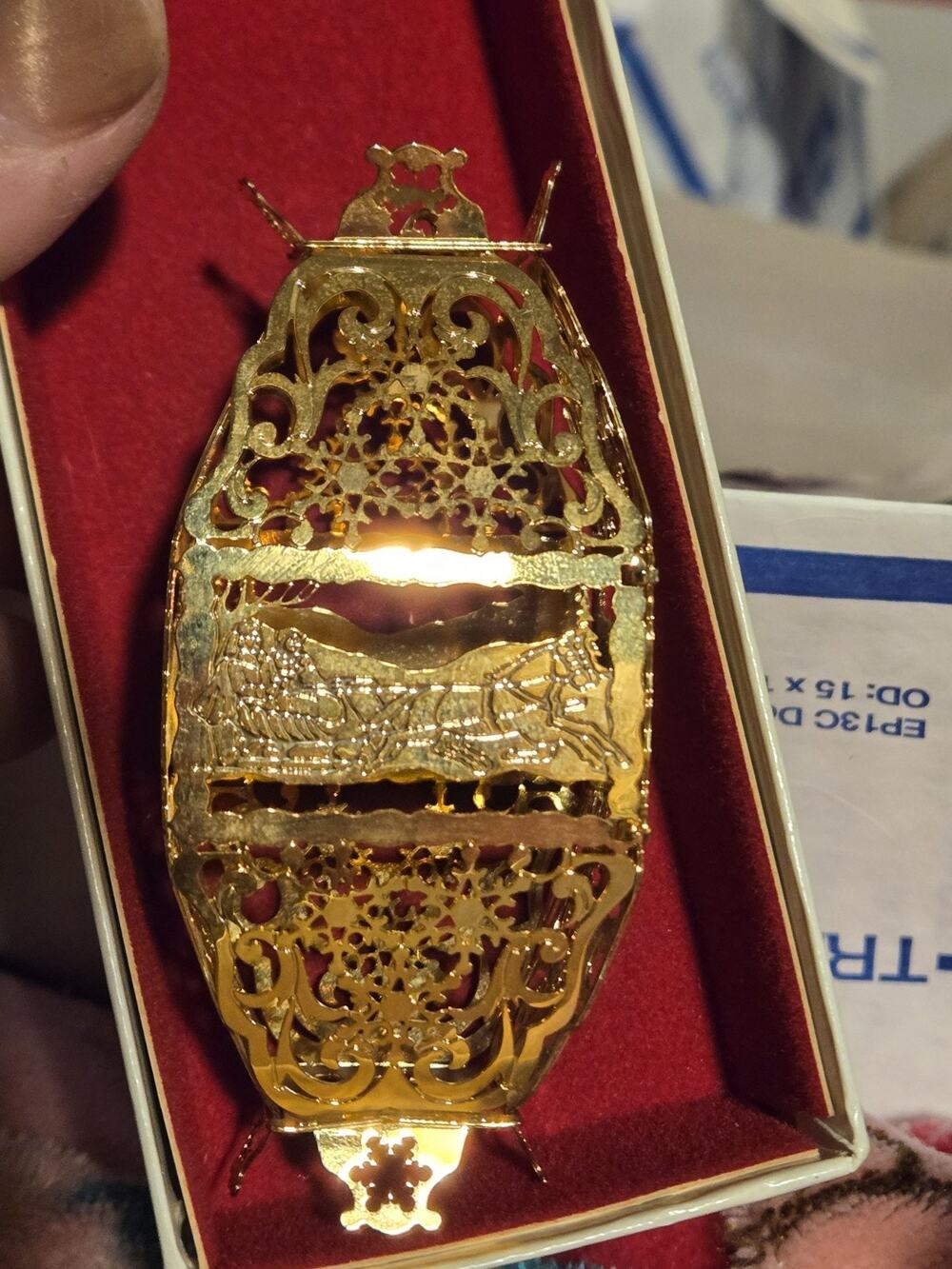 Reed & Barton Tree Sleigh Ride Lantern Gold Plated Brass Christmas Ornament Box